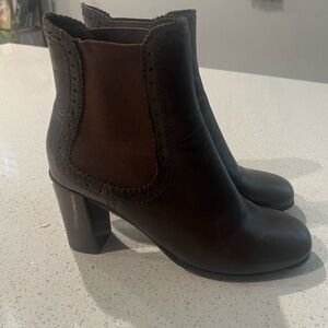 Geox Respira Brown Leather Heeled Chelsea Pull On Ankle Boots